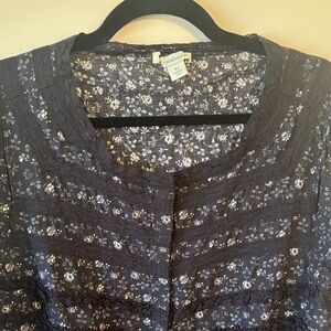 NWOT! Sundance Midnight Blue Cottage Core Boho Cotton Floral Top Velvet Trim